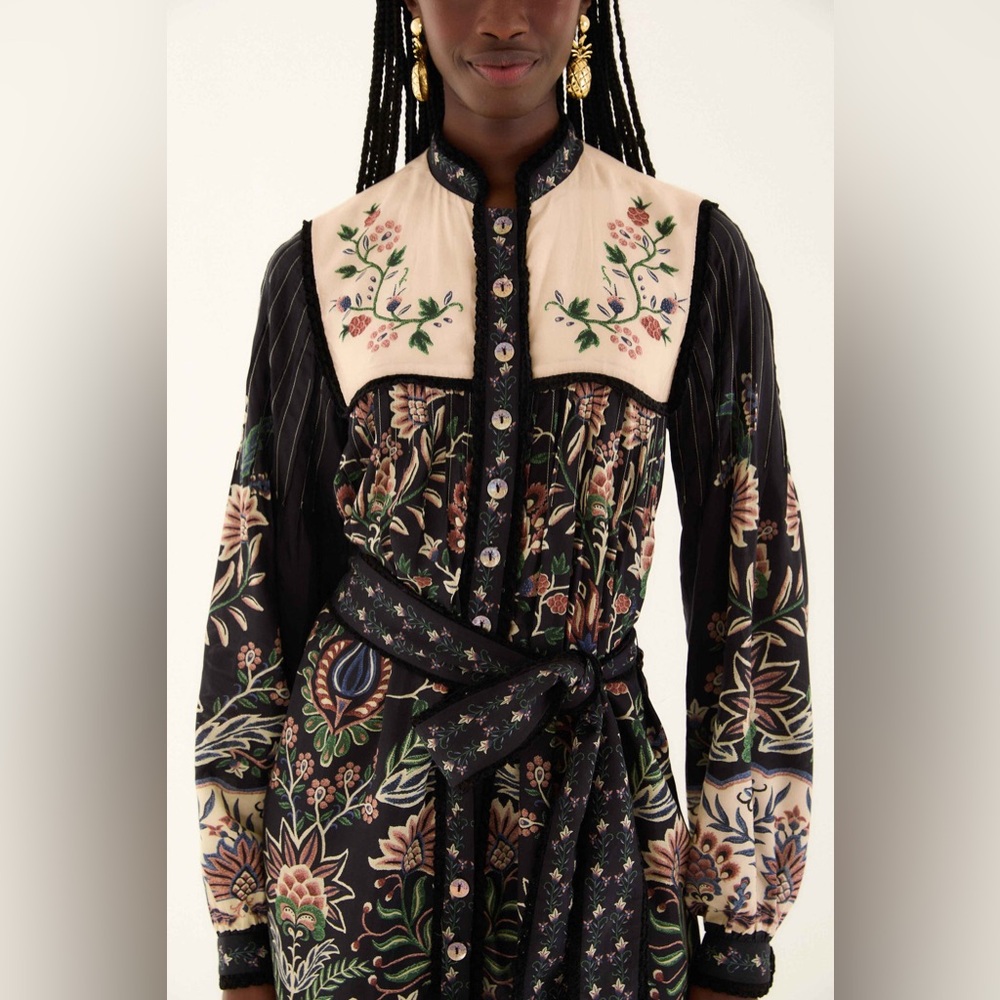 Farm Rio: Black Marvelous Garden Long Sleeve Maxi Dress - Picture 4 of 12
